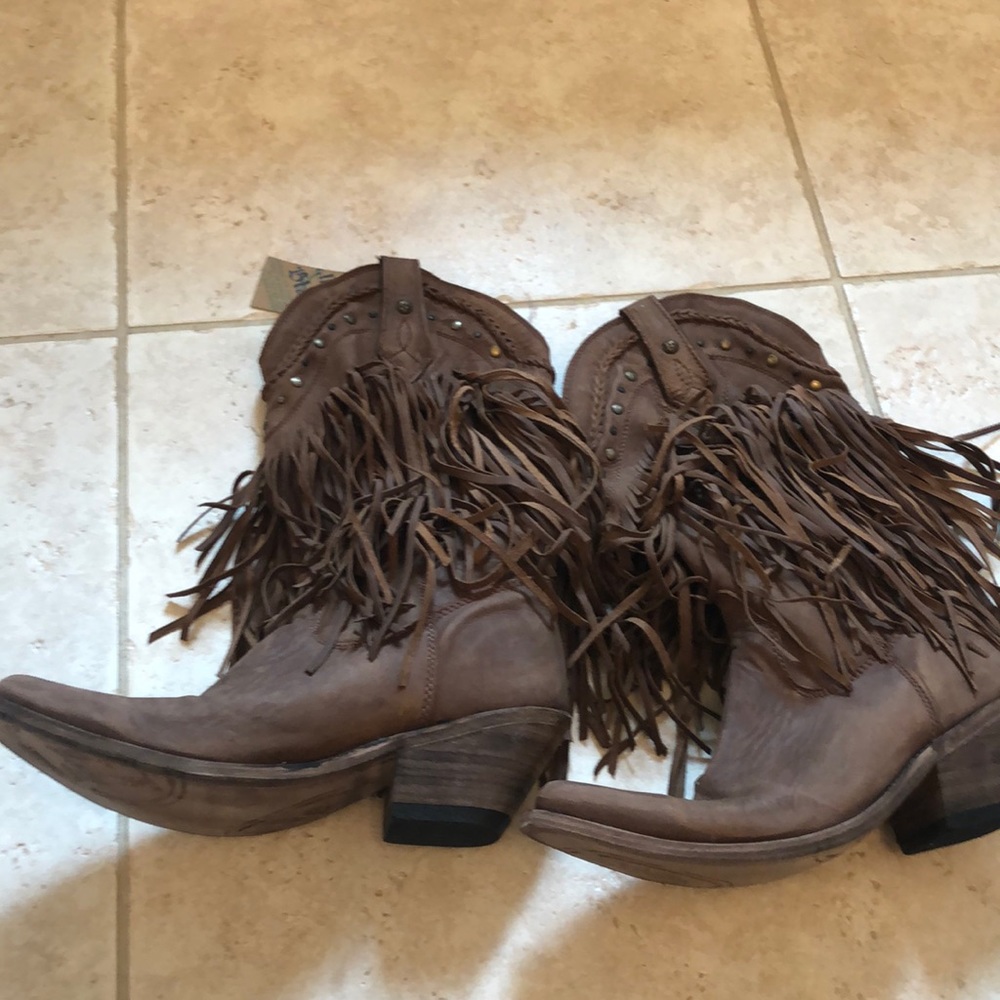 Liberty Black brown leather fringed Cowboy boots